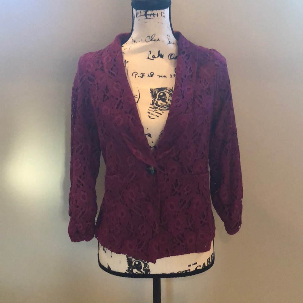 NWOT Stooshy Burgundy/Plum Lace Blazer